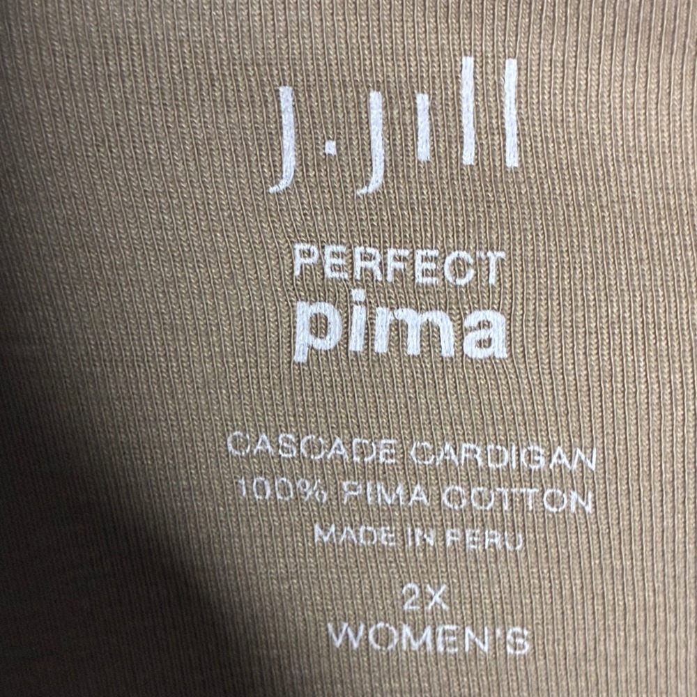 J Jill Perfect Pima Cascade Cardigan 2X Women Olive Brown Cotton Open Front - Picture 7 of 9